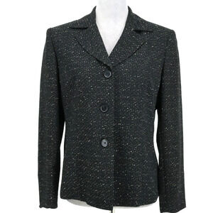 Le Suit Jacket Petites 10P Black White Tweed Lined Blazer Fitted Career